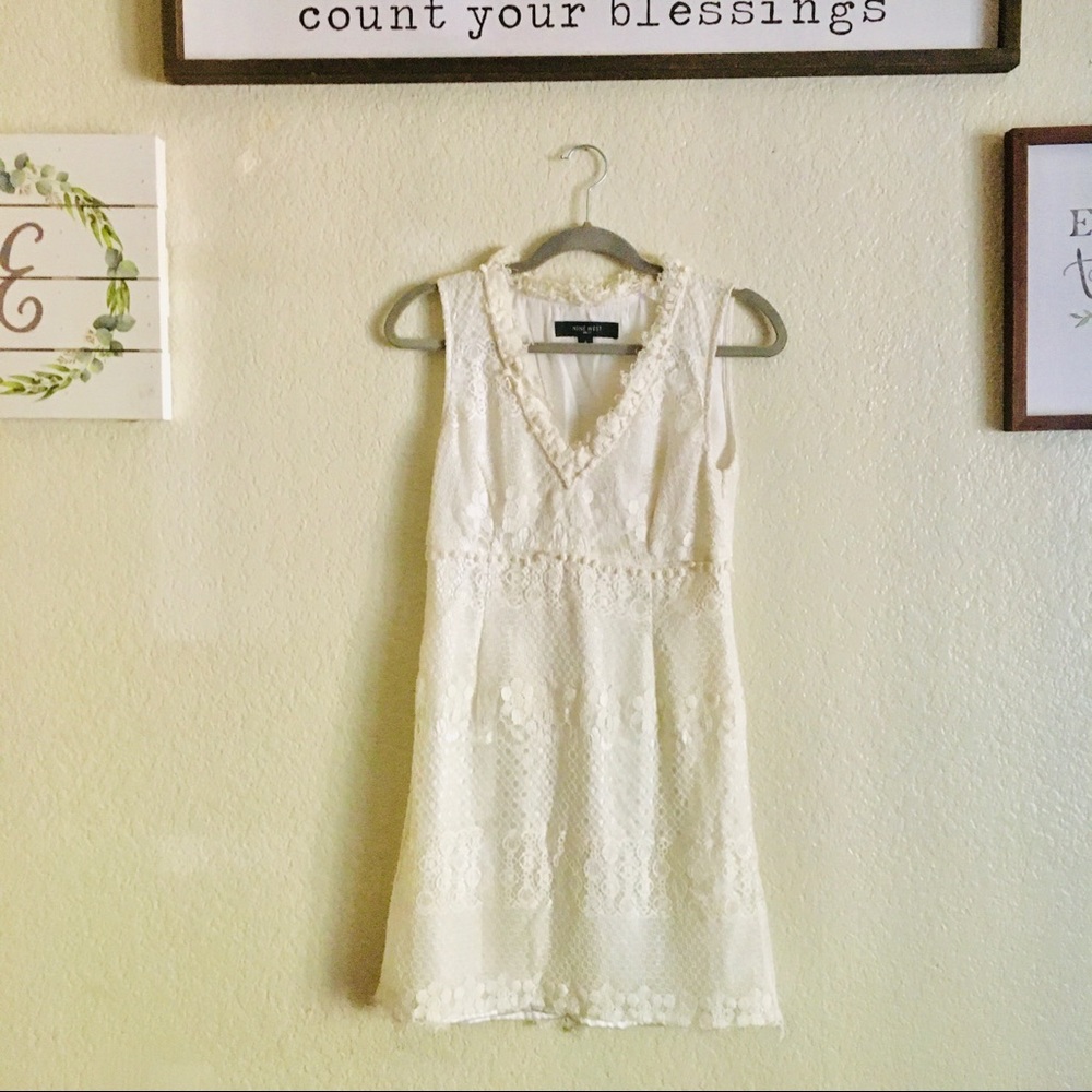 Nine West Lace V Neck Sleeveless Mini Dress